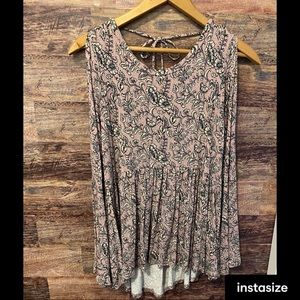 AE- boho purple peekaboo-wide sleeve with open back and tie at the neck